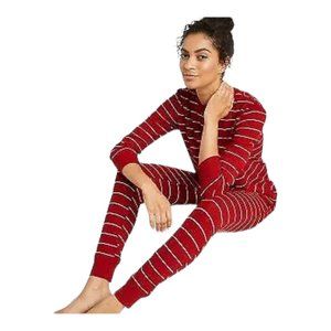 New Womens Stars Above Red & White Thermal Pajama Set, Size Large, Ships Free
